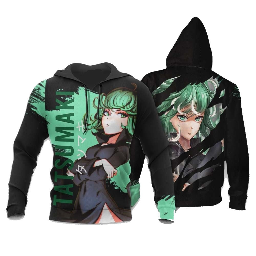 One Punch Man Hoodie One Punch Man Tatsumaki Character Hoodie Black Green Unisex