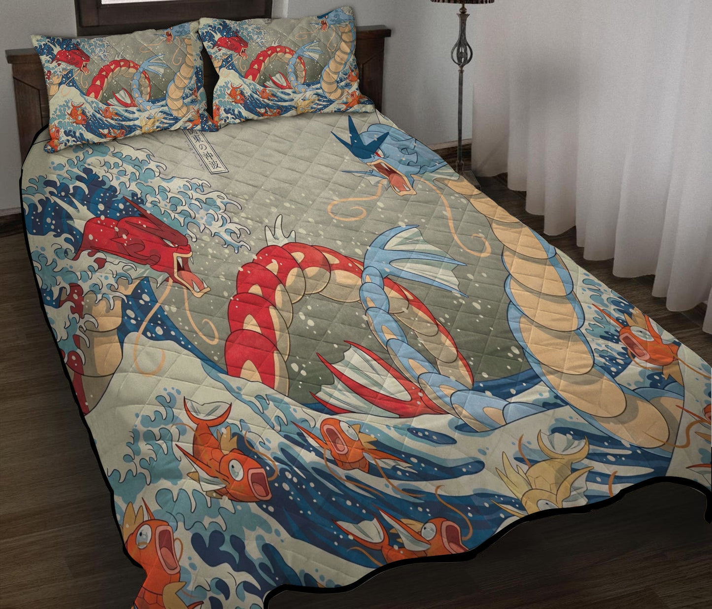 PKM Bedding Set The Great Wave Gyarados Duvet Covers Blue Unique Gift