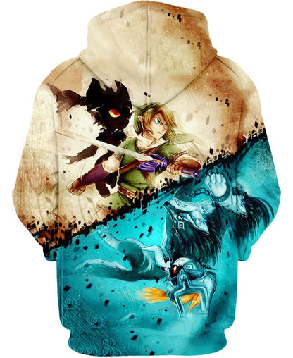 The Legend Of Zelda Hoodie Link And Midna Crossing Twilight Hoodie Brown Blue Unisex