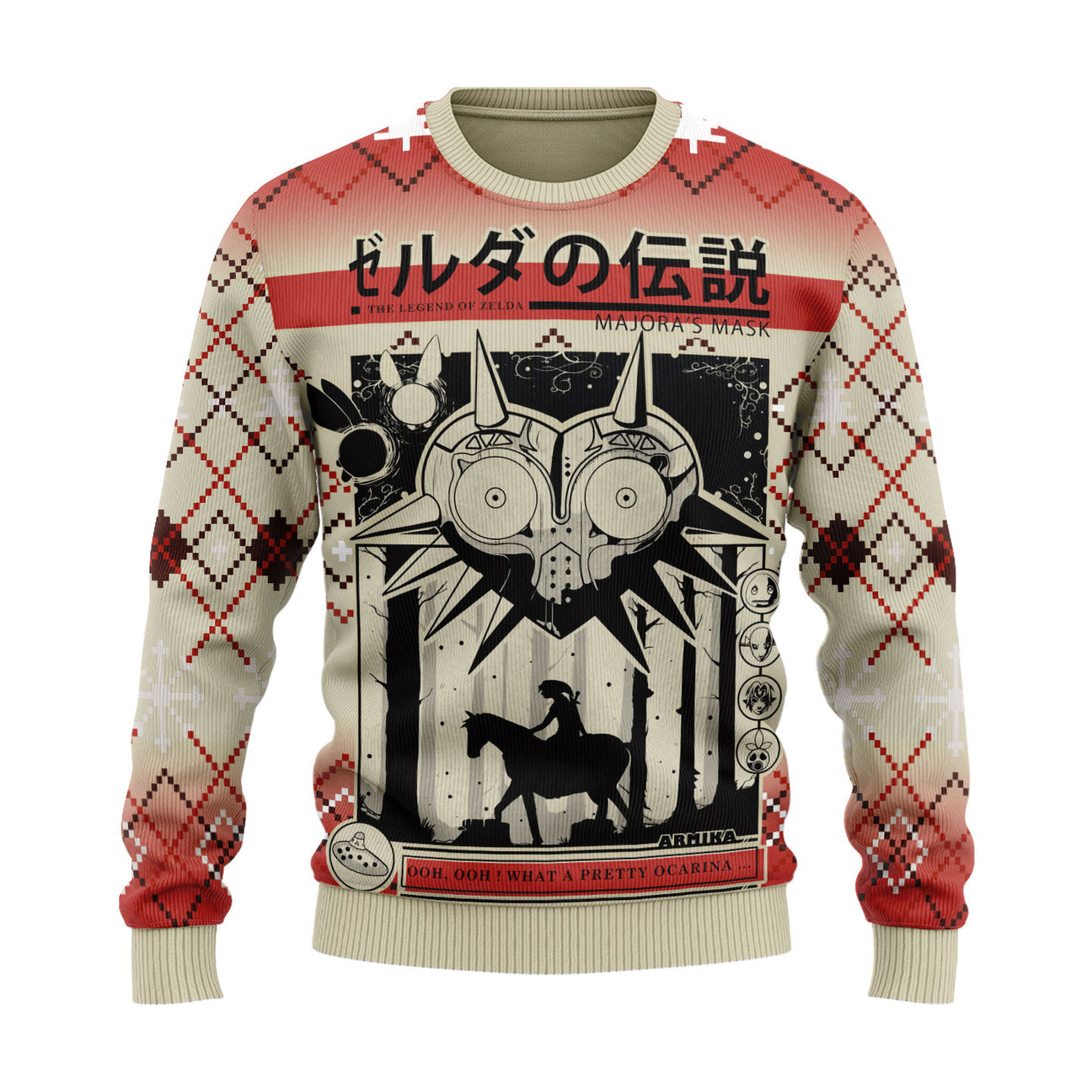 The Legend Of Zelda Sweatshirt Majoras Mask Link On Horse Sweatshirt Red White Unisex