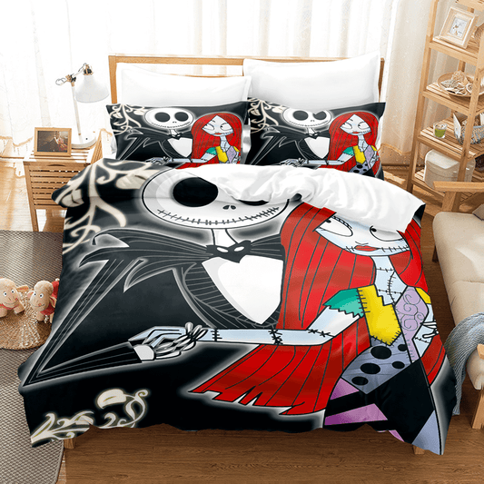 TNBC Bedding Set Jack And Sally Graphic Duvet Covers Black Unique Gift