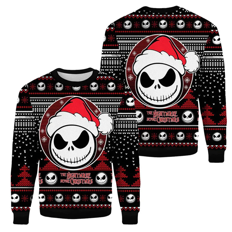 TNBC Sweatshirt Jack Wearing Hat Christmas Pattern Sweatshirt Black Red Unisex