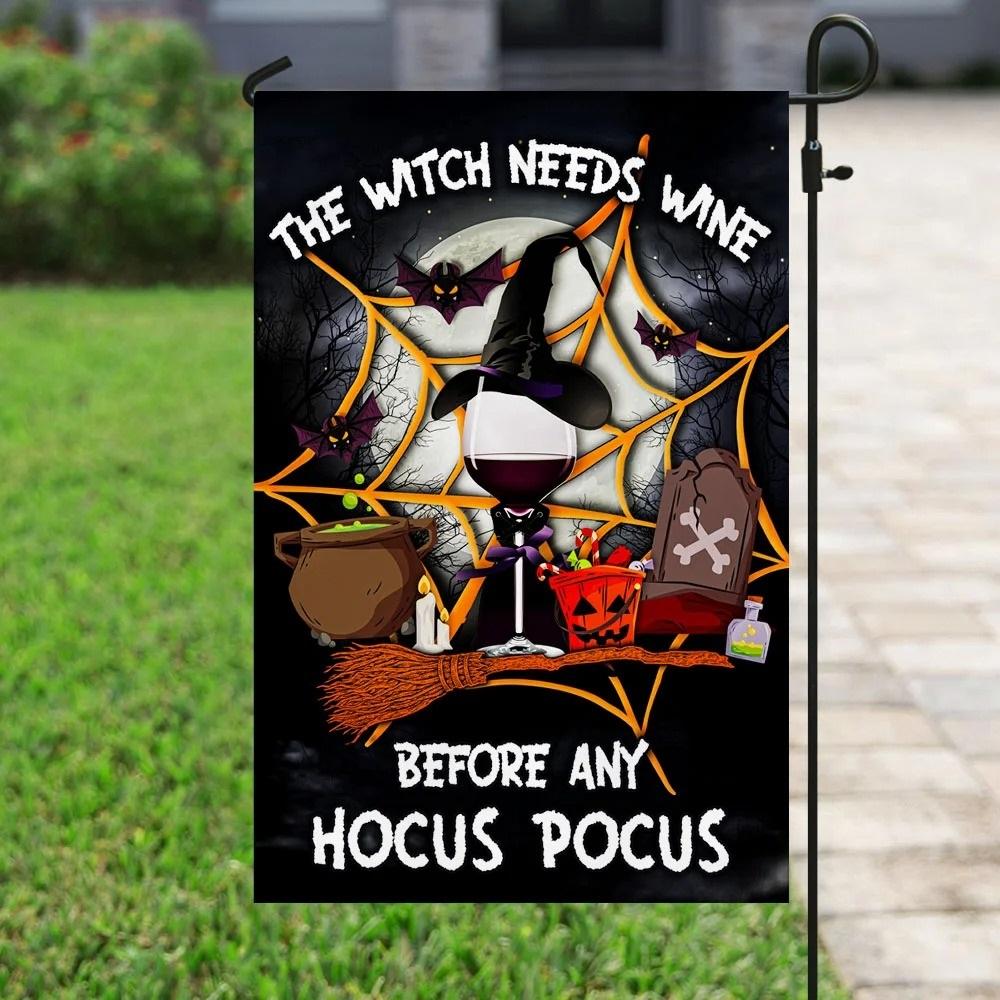 Halloween House Flag Hocus Pocus Flag The Witch Needs Wine Before Any Hocus Pocus Garden Flag