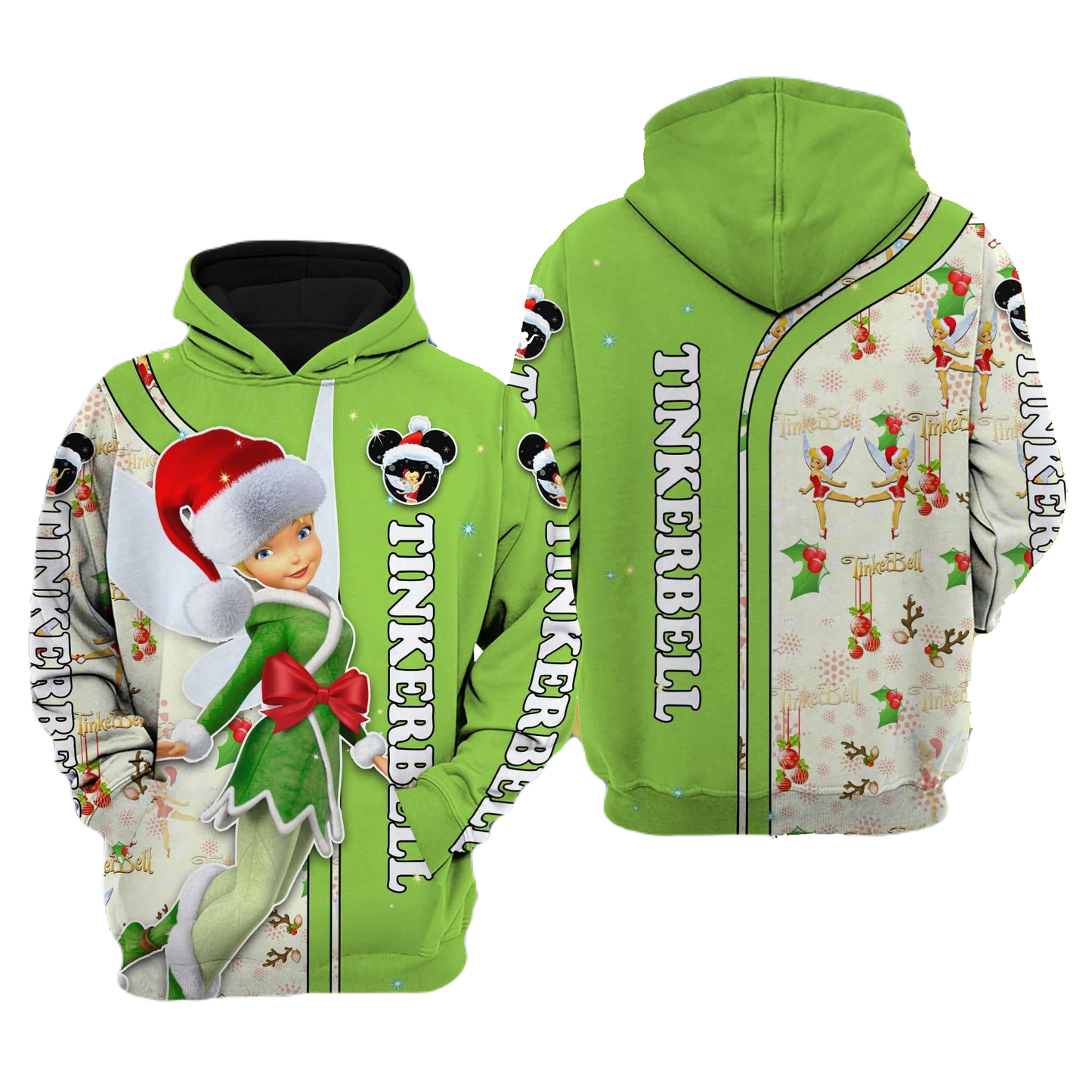 Tinker Bell Hoodie Tinker Bell Christmas Pattern Hoodie Green Unisex