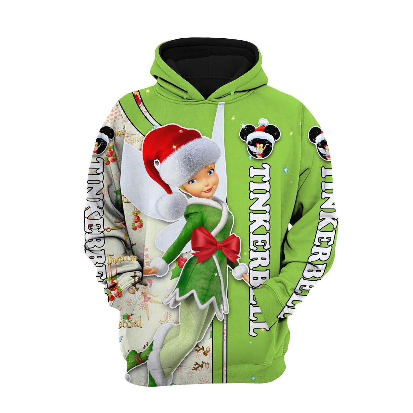 Tinker Bell Hoodie Tinker Bell Christmas Pattern Hoodie Green Unisex