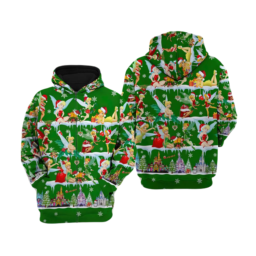 Tinker Bell Zip Hoodie Tinker Bell Pattern Christmas Season Zip Hoodie ...