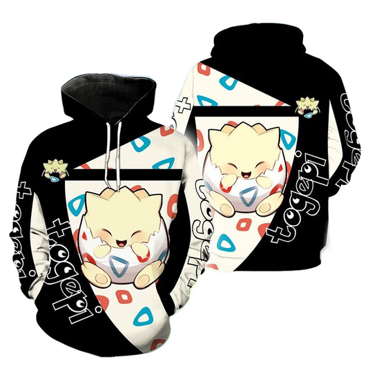 PKM Hoodie PKM Togepi Egg Pattern Hoodie White Black Unisex