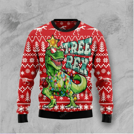 Dinosaur Sweatshirt Tree Rex Lights Christmas Pattern Sweatshirt Red Unisex