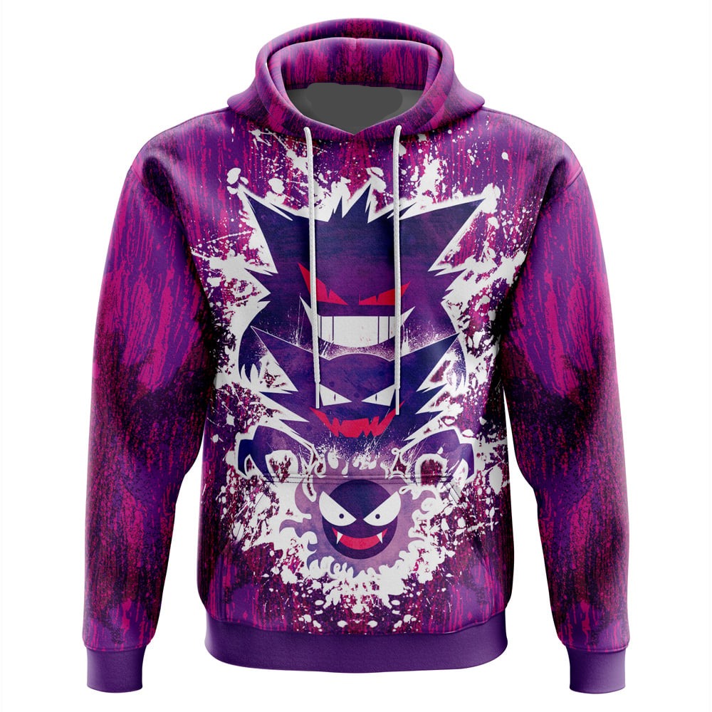 PKM Hoodie Ghostly Evolution Ghastly Haunter Gengar Hoodie Purple Unisex