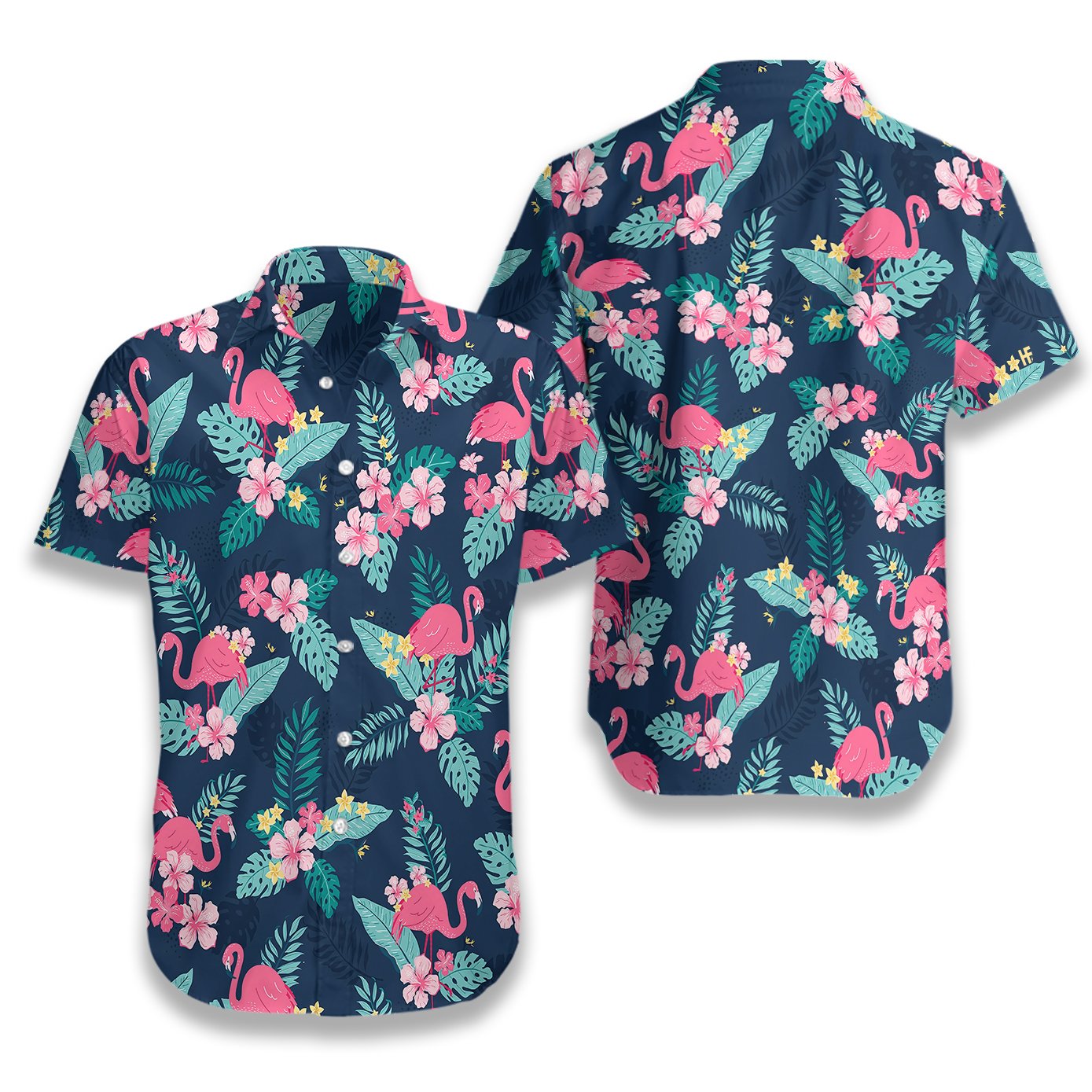 Unifinz Flamingo Hawaii Shirt Dark Blue Tropical Hibiscus Hawaiian Shirt Flamingo Aloha Shirt 2024