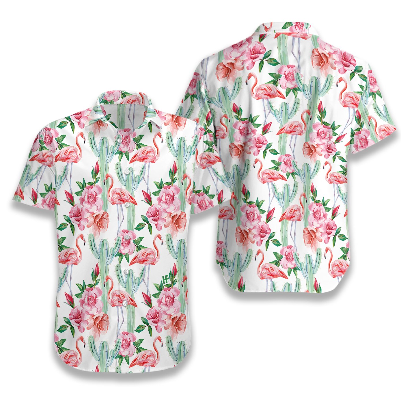 Unifinz Flamingo Aloha Shirt White Flamingo Cactus Hawaiian Shirt Flamingo Hawai Shirt 2024