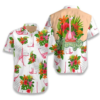 Unifinz Yoga Flamingo Hawaii Shirt Hibiscus Yoga Flamingo Hawaiian Shirt Flamingo Aloha Shirt 2024