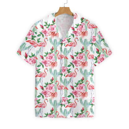 Unifinz Flamingo Aloha Shirt White Flamingo Cactus Hawaiian Shirt Flamingo Hawai Shirt 2022