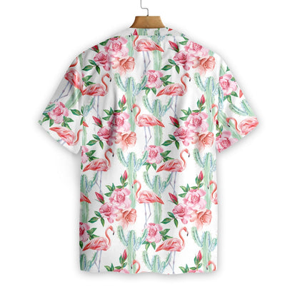 Unifinz Flamingo Aloha Shirt White Flamingo Cactus Hawaiian Shirt Flamingo Hawai Shirt 2023