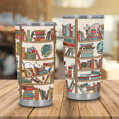 Unifinz Book Tumbler Bookshelf Cat Tumbler Cup Book Reading Travel Mug Gift For Book Readers 2023