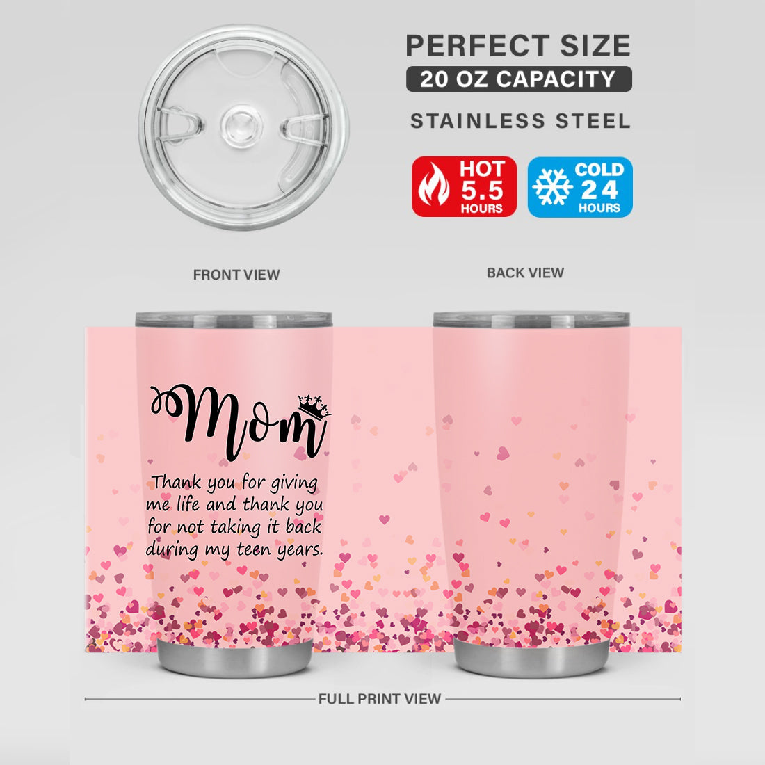 Unifinz Mother Tumbler 20 oz Mom Thank You For Giving Me Life Sublimation Tumbler Awesome Mother Tumbler Cups Mothers Day Gift 2024