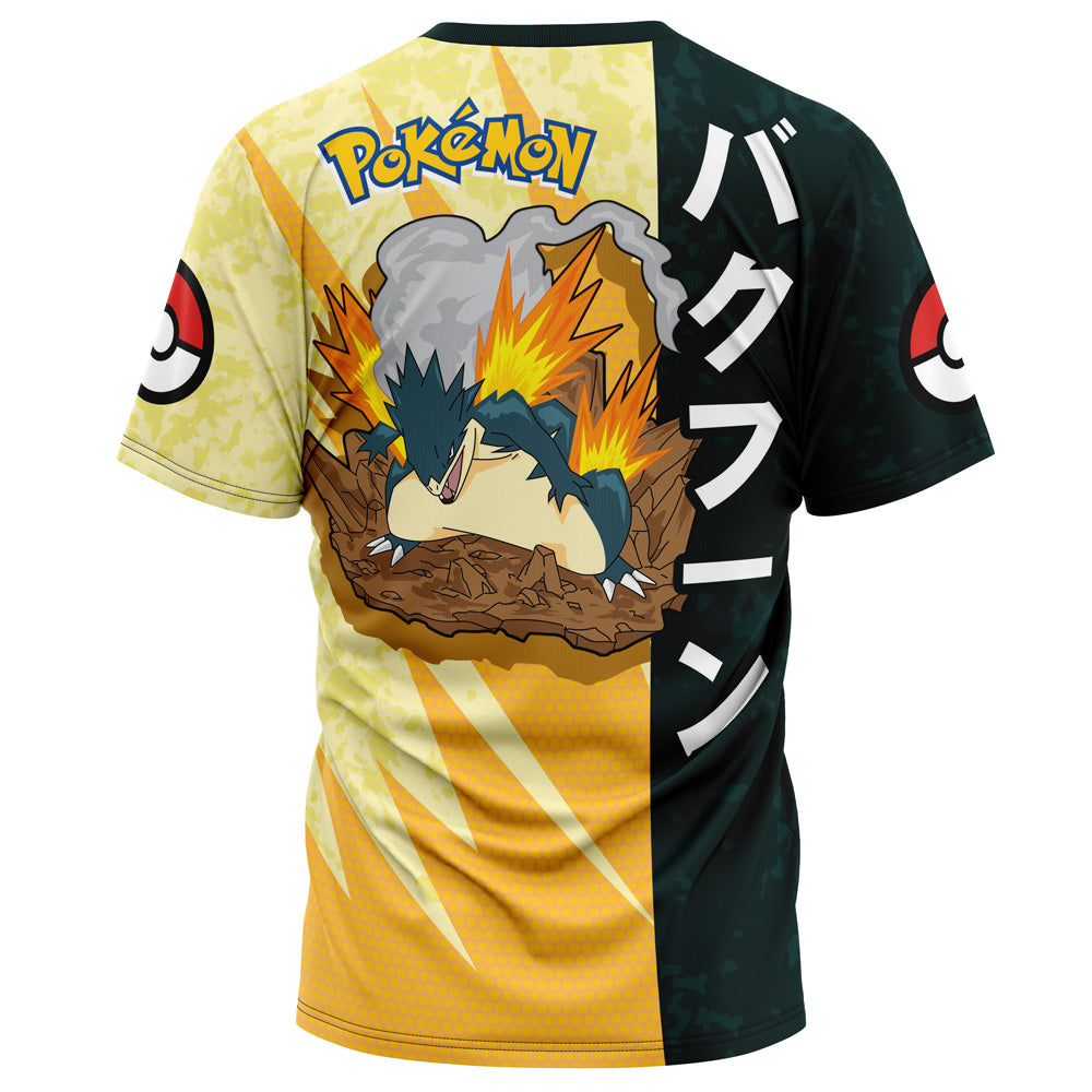 PKM T-shirt PKM Typhlosion Attack Pose T-shirt Black Yellow Unisex