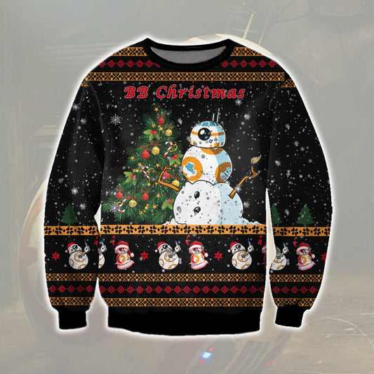 SW Christmas Ugly Sweater BB Robot Christmas Dancing BB Snowflakes Black Sweater