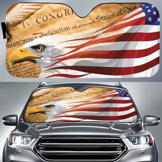 Veteran Car Sun Shade Bald Eagle With American Flag Windshield Sun Shade