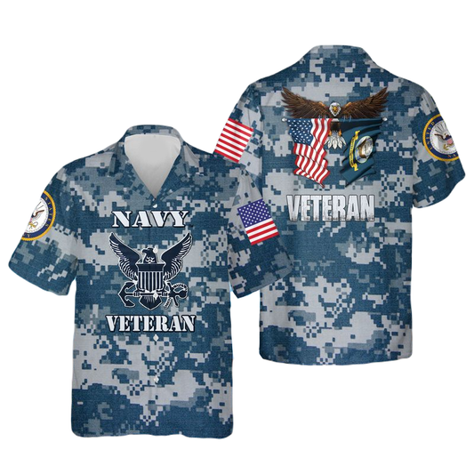 Veteran Hawaii Shirt US Navy Veteran Eagle Flag Aloha Shirt Navy Unisex