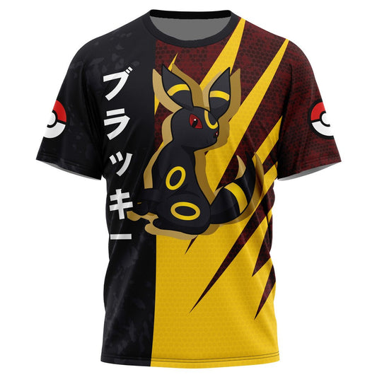 PKM T-shirt PKM Umbreon Attack Pose T-shirt Black Yellow Unisex