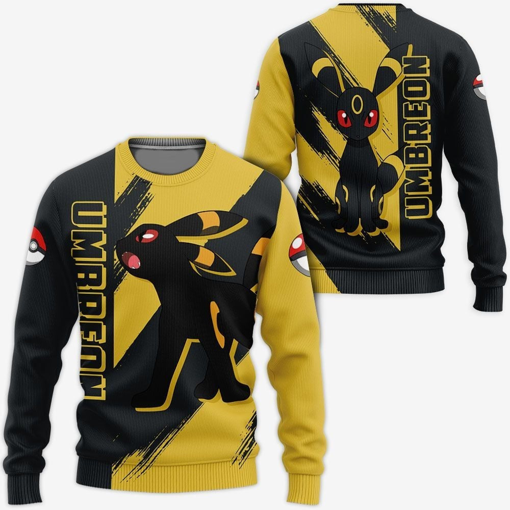 PKM Sweatshirt PKM Dark Type Umbreon Pokeball Pattern Sweatshirt Black Yellow Unisex