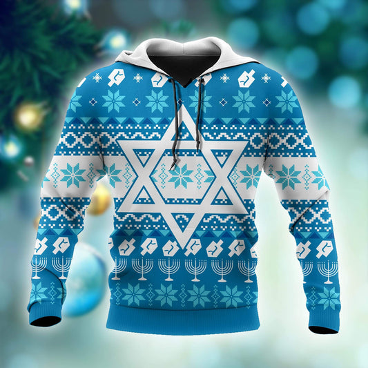 Hanukkah Hoodie Pattern Star Of Hanukkah Blue White Hoodie