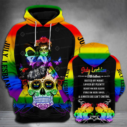 Unifinz LGBT Lesbian Pride Hoodie July Lesbian With Tattoos Fairy Hoodie LGBT Apparel 2022