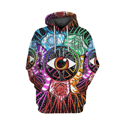  Hippie T-shirt The Eye Peace Sign Flowers Multicolor T-shirt Hoodie Adult Full Print Unisex