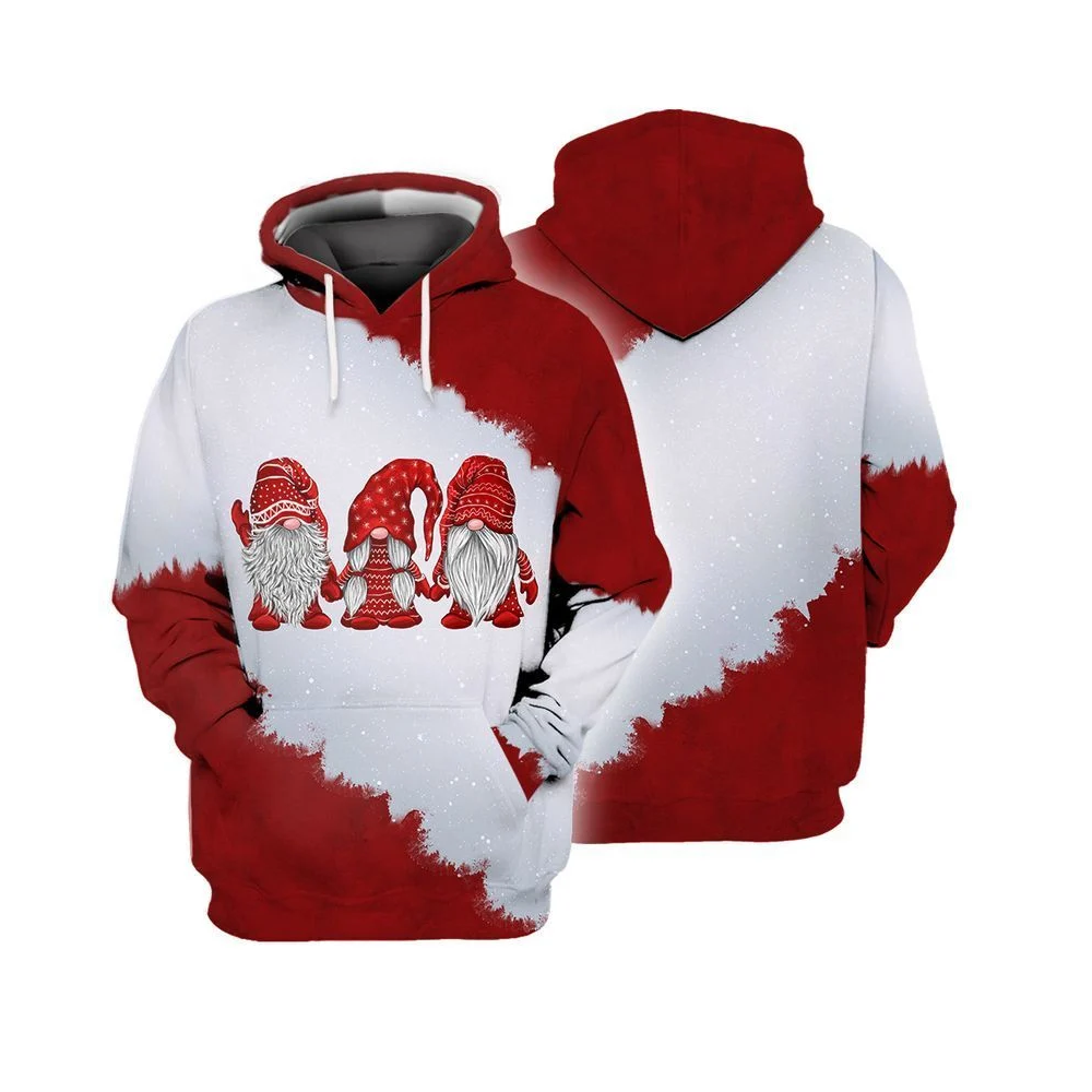 Gnome Christmas Hoodie Three Gnomes Christmas Red White Hoodie