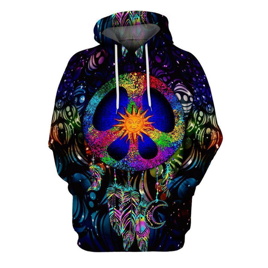  Hippie Sweatshirt Peace Sign Sun Dreamcatcher Dark Blue Sweatshirt Hoodie