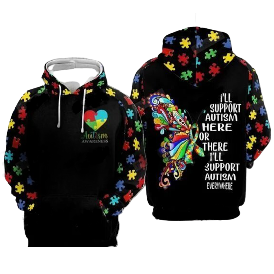 Autism Hoodie I'll Support Autism Here Or There Black Hoodie