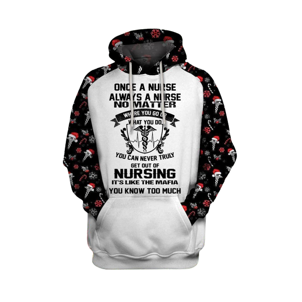 Unifinz Nurse Christmas Hoodie Once A Nurse Forever A Nurse Christmas Black White Hoodie Nurse Apparel 2022