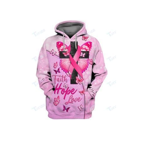 Breast Cancer Hoodie Breast Cancer Faith Hope Love Butterfly Cross Ribbon Pink Hoodie