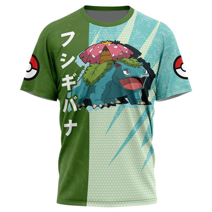 PKM T-shirt PKM Venusaur Attack Pose T-shirt Blue Green Unisex