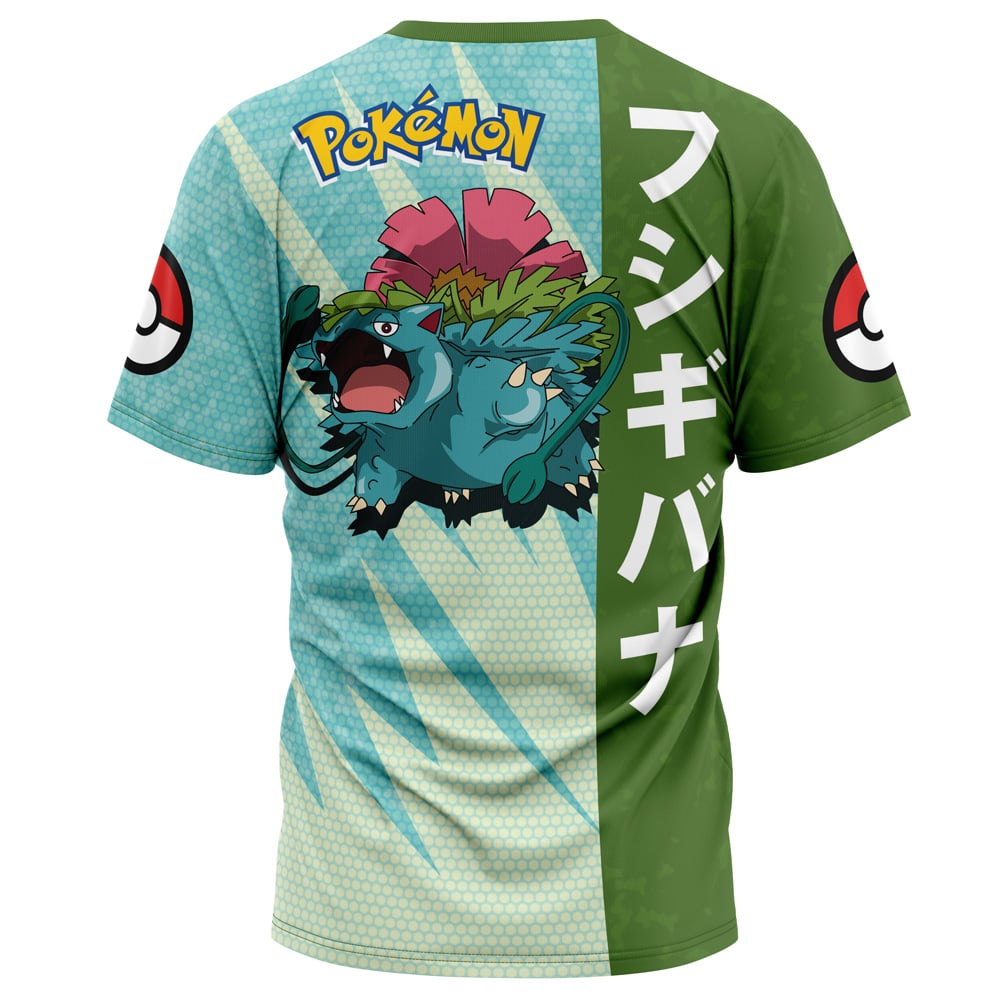 PKM T-shirt PKM Venusaur Attack Pose T-shirt Blue Green Unisex