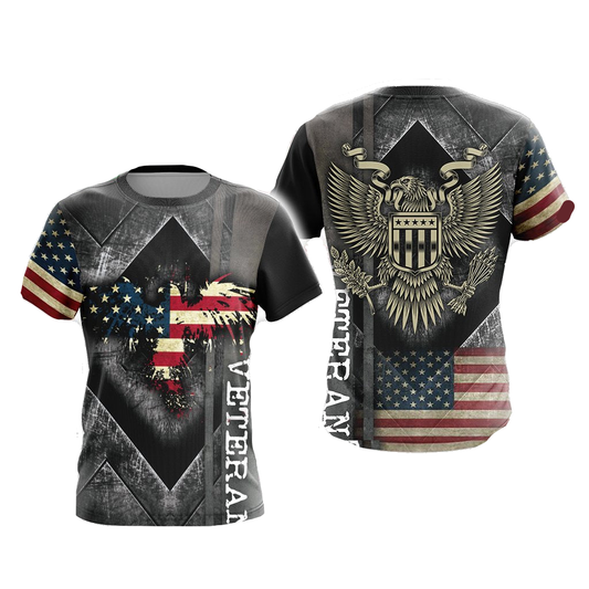 Veteran T-shirt American Flag Eagle Symbol T-shirt Gray Unisex