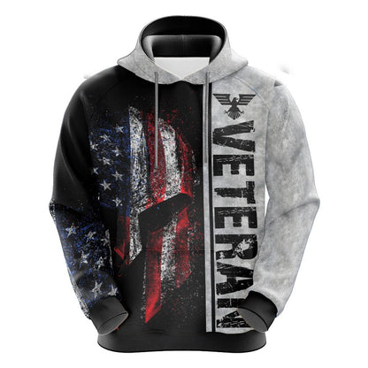 Veteran Hoodie American Flag Helmet Grunge Hoodie Gray Unisex