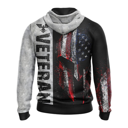 Veteran Hoodie American Flag Helmet Grunge Hoodie Gray Unisex