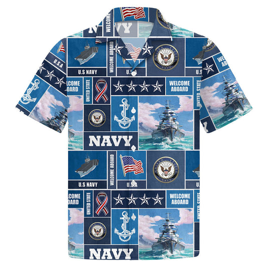 Veteran Hawaii Shirt Welcome Aboard US Navy Aloha Shirt Blue Unisex