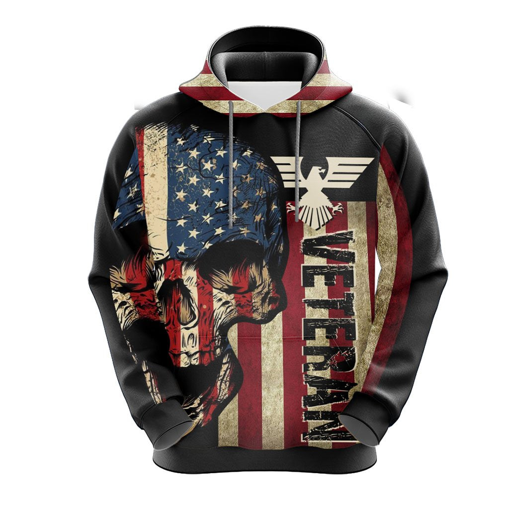 Veteran Hoodie Vintage American Flag Skull Hoodie Black Unisex