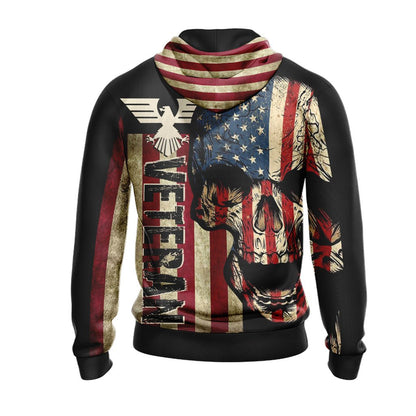 Veteran Hoodie Vintage American Flag Skull Hoodie Black Unisex