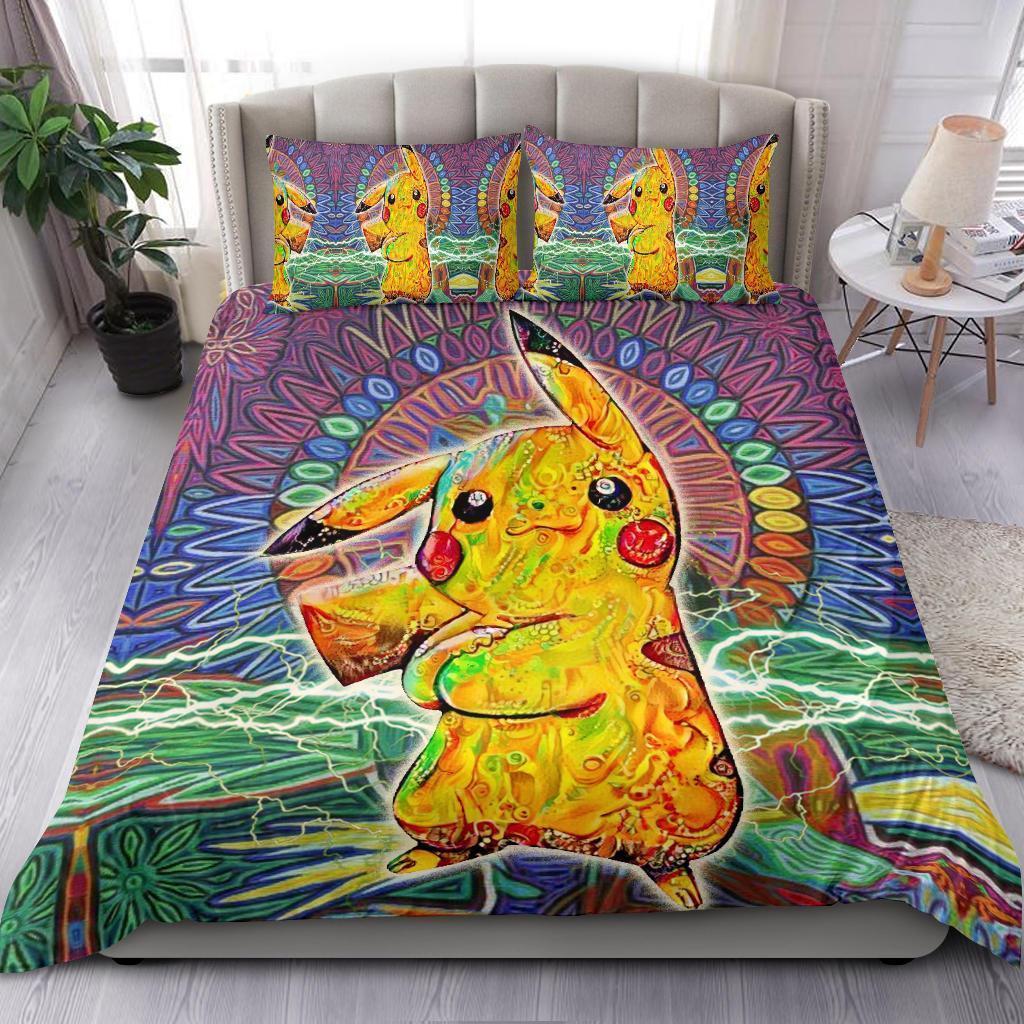 PKM Bedding Set PKM Pikachu Mandala Style Duvet Covers Colorful Unique Gift