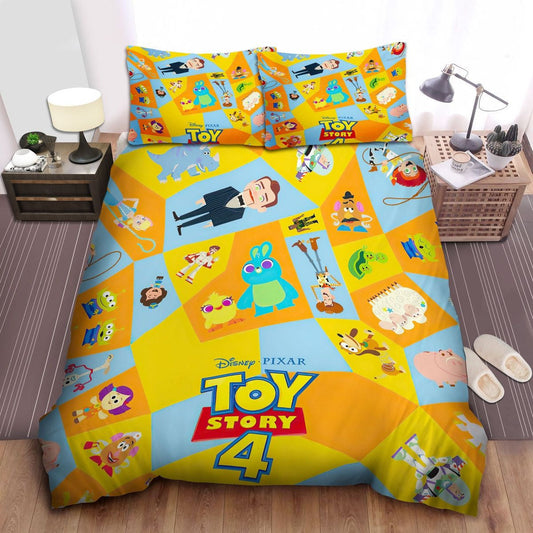 Toy Story Bedding Set DN Toy Story 4 Characters In Geometric Pattern Duvet Covers Yellow Unique Gift