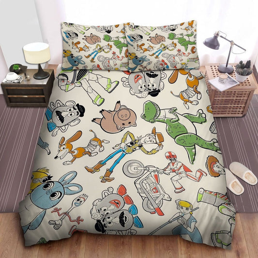 Toy Story Bedding Set DN Toy Story 4 Characters In Doodle Pattern Duvet Covers White Unique Gift