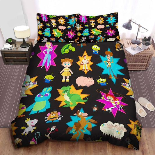 Toy Story Bedding Set DN Toy Story 4 Characters In Cute Pattern Duvet Covers Black Unique Gift