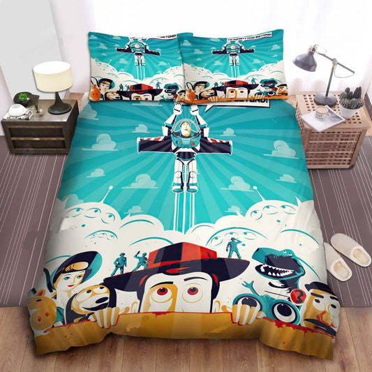 Toy Story Bedding Set DN Characters Looking At Buzz Lightyear Duvet Covers Blue Unique Gift