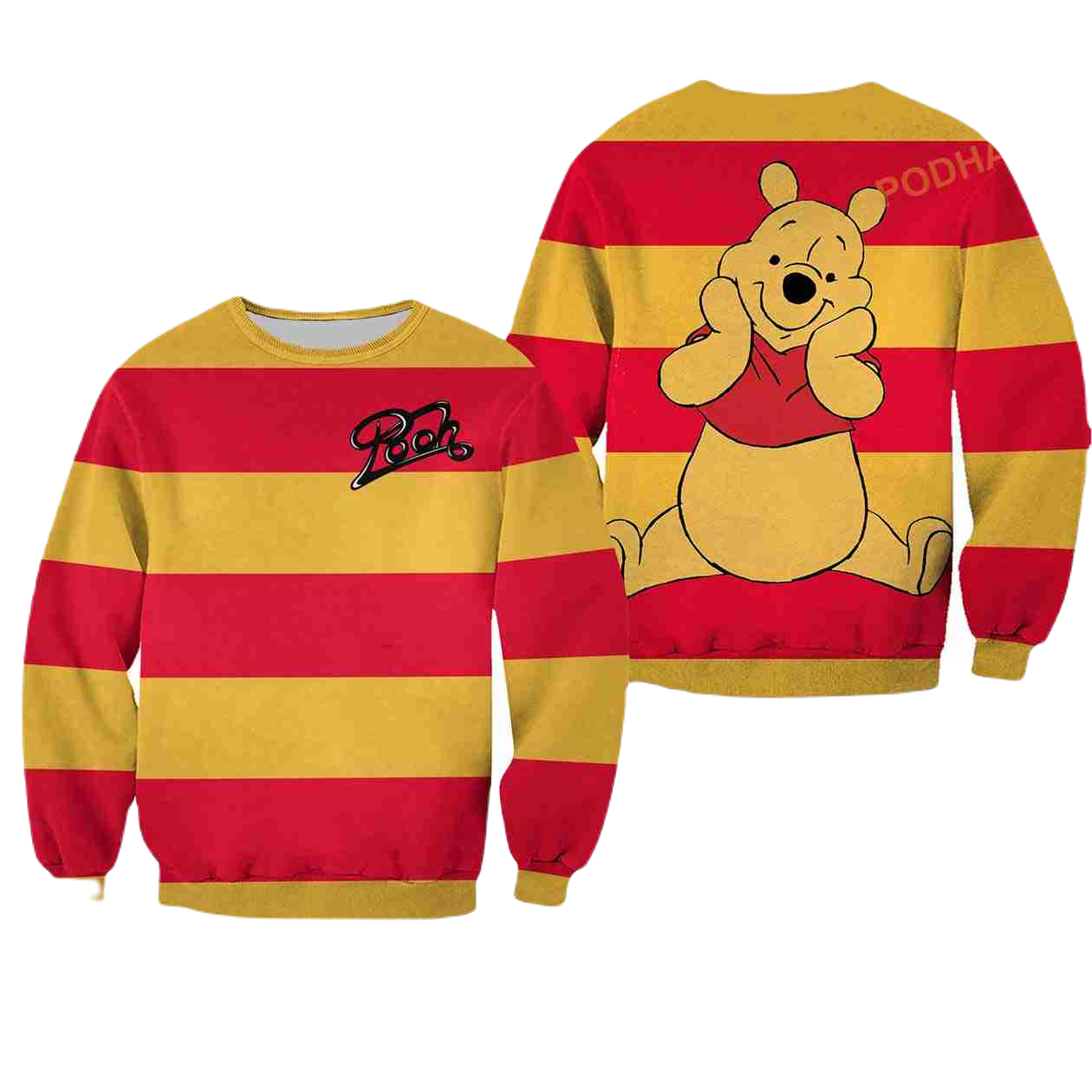 Winnie The Pooh Sweatshirt Winnie Pooh Striped Pattern Sweatshirt Red Yellow Unisex