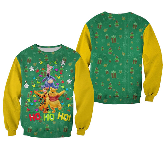 Winnie The Pooh Sweatshirt Pooh And Friend Hohoho Sweatshirt Green Yellow Unisex