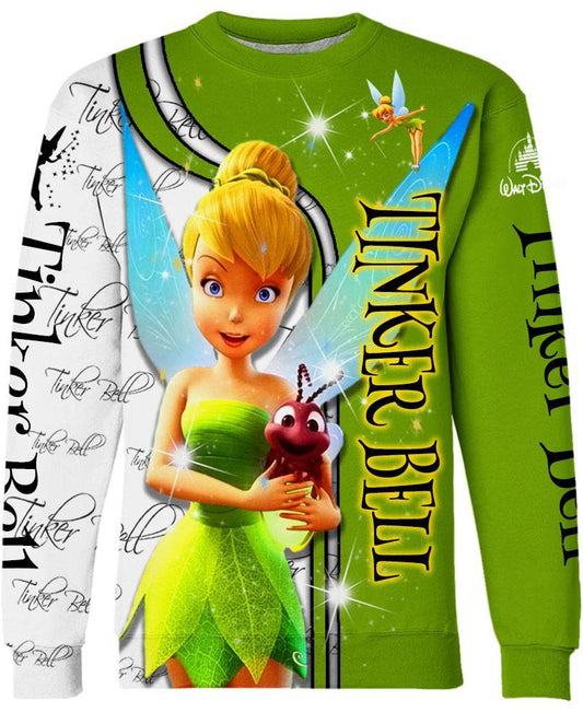 Tinkerbell Sweatshirt Walt DN Tinker Bell Sweatshirt White Green Unisex